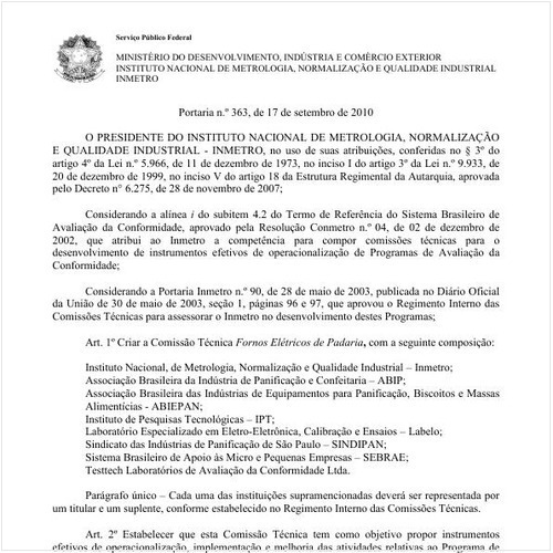 Portaria INMETRO/MDIC 363:2010 - Situação: Revogado