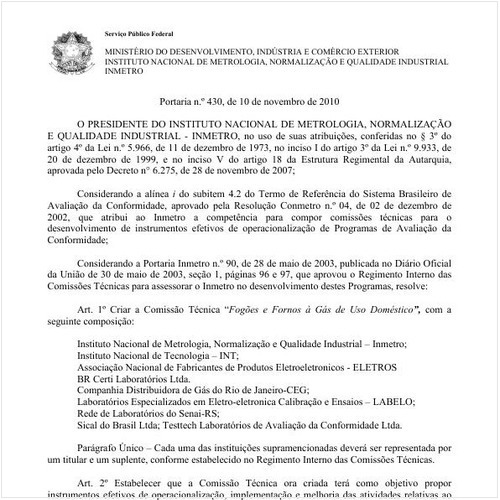 Portaria INMETRO/MDIC 430:2010 - Situação: Revogado