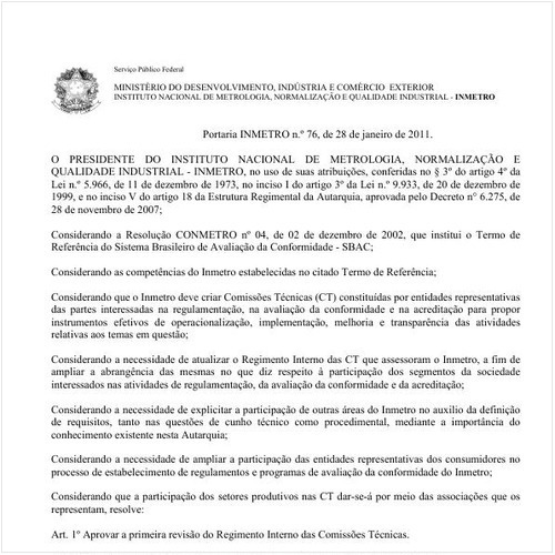 Portaria INMETRO/MDIC 76:2011 - Situação: Revogado
