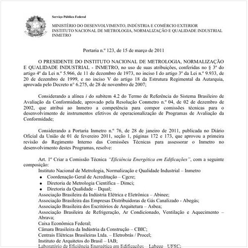 Portaria INMETRO/MDIC 123:2011 - Situação: Revogado