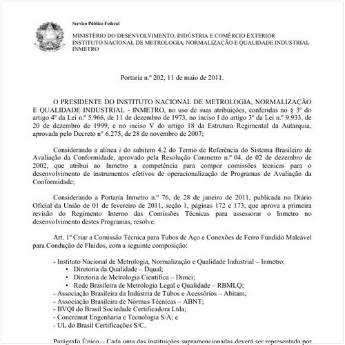 Portaria INMETRO/MDIC 202:2011 - Situação: Revogado