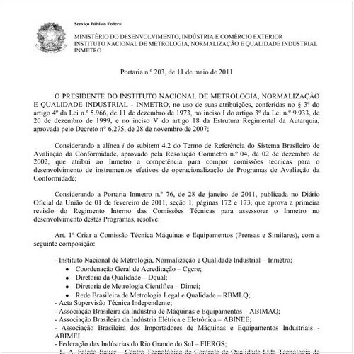 Portaria INMETRO/MDIC 203:2011 - Situação: Revogado