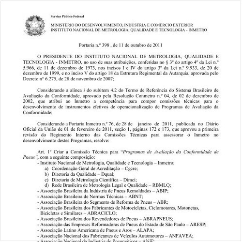 Portaria INMETRO/MDIC 398:2011 - Situação: Revogado