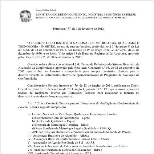 Portaria INMETRO/MDIC 77:2012 - Situação: Revogado