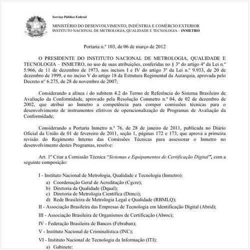Portaria INMETRO/MDIC 103:2012 - Situação: Revogado