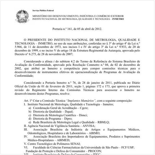 Portaria INMETRO/MDIC 161:2012 - Situação: Revogado