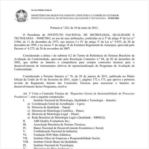 Portaria INMETRO/MDIC 243:2012 - Situação: Revogado