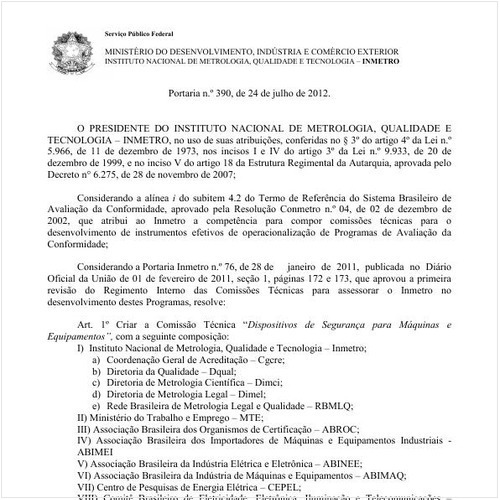 Portaria INMETRO/MDIC 390:2012 - Situação: Revogado