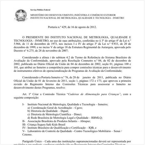 Portaria INMETRO/MDIC 429:2012 - Situação: Revogado