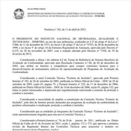 Portaria INMETRO/MDIC 182:2013 - Situação: Revogado