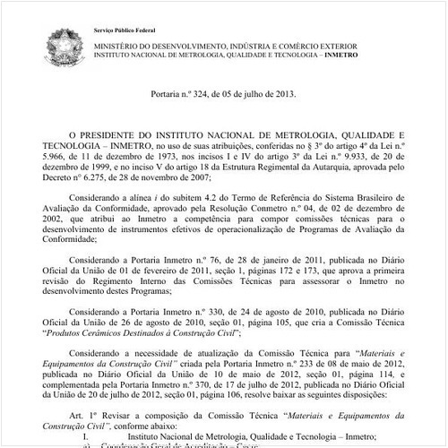 Portaria INMETRO/MDIC 324:2013 - Situação: Revogado