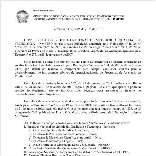 Portaria INMETRO/MDIC 326:2013 - Situação: Revogado