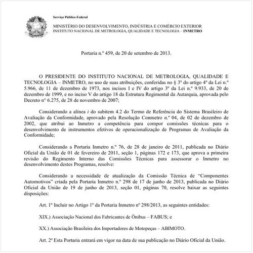 Portaria INMETRO/MDIC 459:2013 - Situação: Revogado