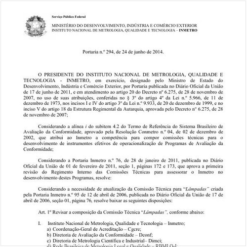 Portaria INMETRO/MDIC 294:2014 - Situação: Revogado