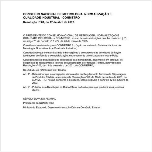 Resolução CONMETRO/MDIC 1:2002 - Situação: Em vigor
