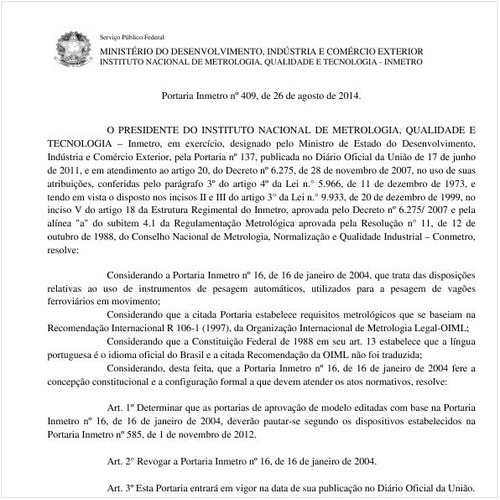 Portaria INMETRO/MDIC 409:2014 - Situação: Revogado