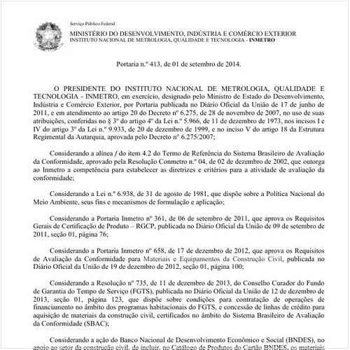 Portaria INMETRO/MDIC 413:2014 - Situação: Em vigor