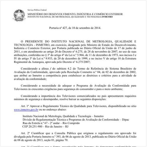 Portaria INMETRO/MDIC 427:2014 - Situação: Revogado