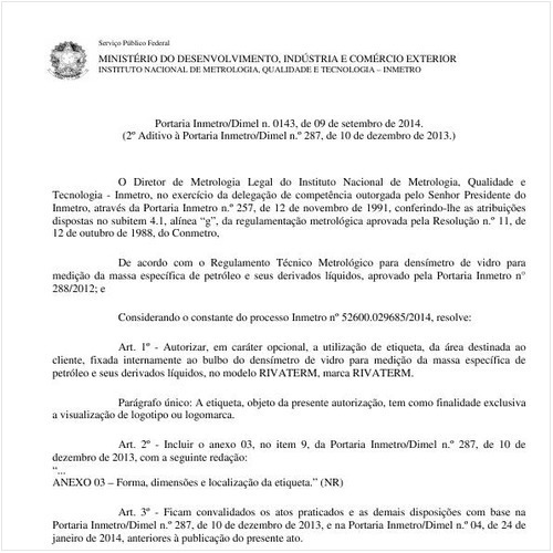 Portaria DIMEL/INMETRO 143:2014 - Situação: Revisto