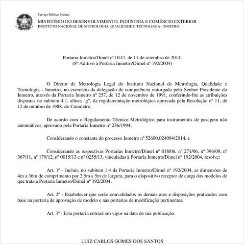 Portaria DIMEL/INMETRO 147:2014 - Situação: Em vigor