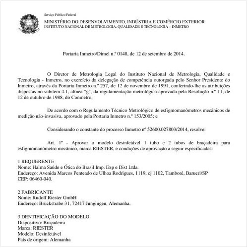 Portaria DIMEL/INMETRO 148:2014 - Situação: Em vigor