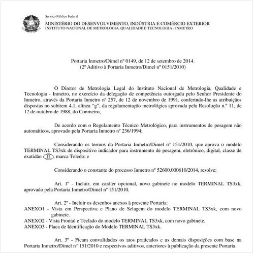 Portaria DIMEL/INMETRO 149:2014 - Situação: Em vigor