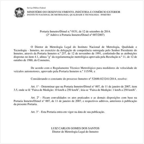Portaria DIMEL/INMETRO 151:2014 - Situação: Em vigor
