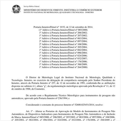 Portaria DIMEL/INMETRO 152:2014 - Situação: Em vigor