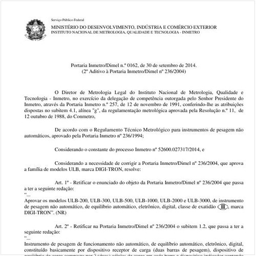 Portaria DIMEL/INMETRO 162:2014 - Situação: Em vigor