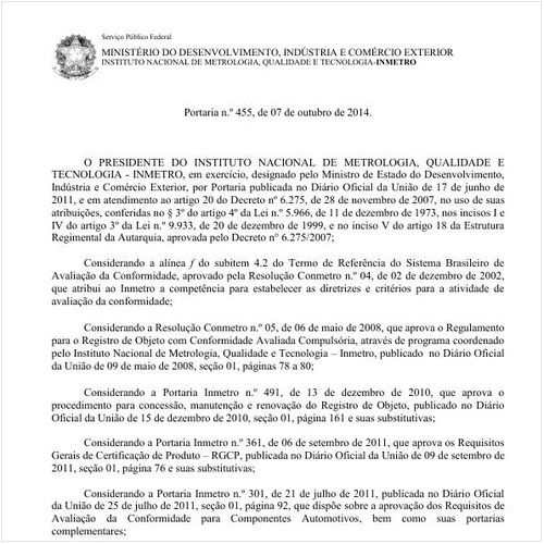 Portaria INMETRO/MDIC 455:2014 - Situação: Revogado