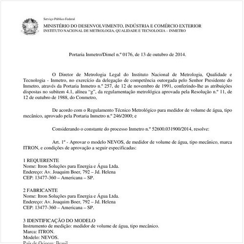 Portaria DIMEL/INMETRO 176:2014 - Situação: Revisto