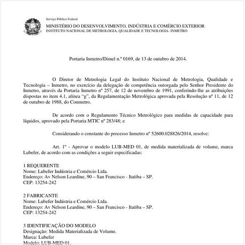 Portaria DIMEL/INMETRO 169:2014 - Situação: Em vigor