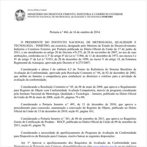 Portaria INMETRO/MDIC 466:2014 - Situação: Revogado