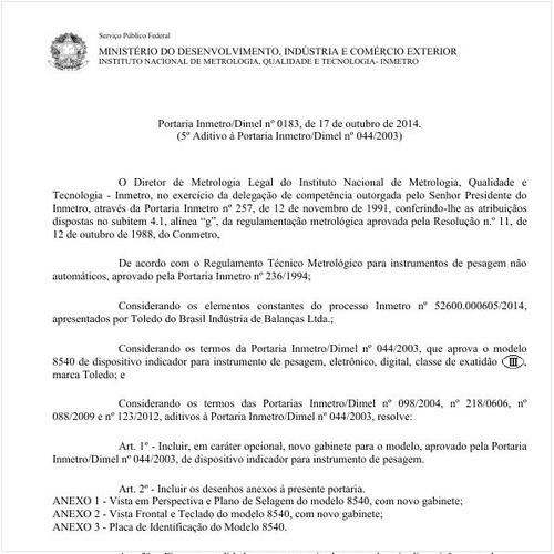 Portaria DIMEL/INMETRO 183:2014 - Situação: Em vigor