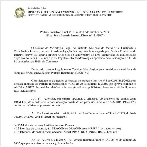 Portaria DIMEL/INMETRO 184:2014 - Situação: Em vigor
