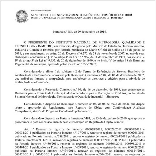 Portaria INMETRO/MDIC 484:2014 - Situação: Em vigor