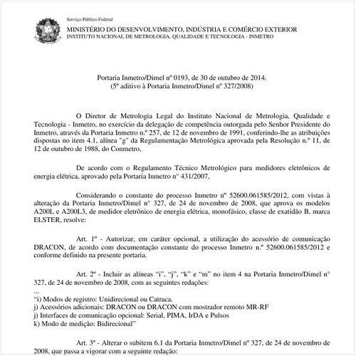 Portaria DIMEL/INMETRO 193:2014 - Situação: Em vigor