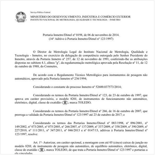 Portaria DIMEL/INMETRO 198:2014 - Situação: Em vigor