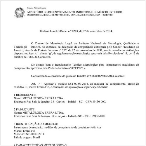 Portaria DIMEL/INMETRO 203:2014 - Situação: Em vigor