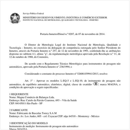 Portaria DIMEL/INMETRO 207:2014 - Situação: Em vigor
