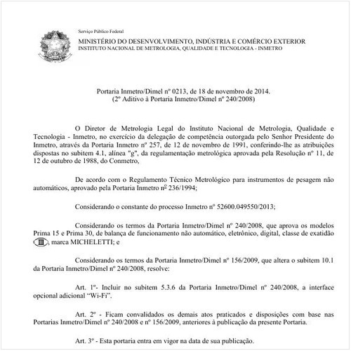 Portaria DIMEL/INMETRO 213:2014 - Situação: Em vigor