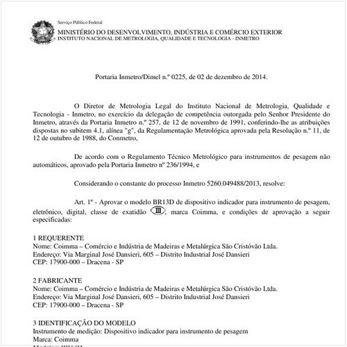 Portaria DIMEL/INMETRO 225:2014 - Situação: Em vigor
