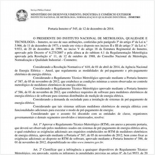 Portaria INMETRO/MDIC 545:2014 - Situação: Revogado