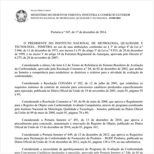 Portaria INMETRO/MDIC 547:2014 - Situação: Revogado