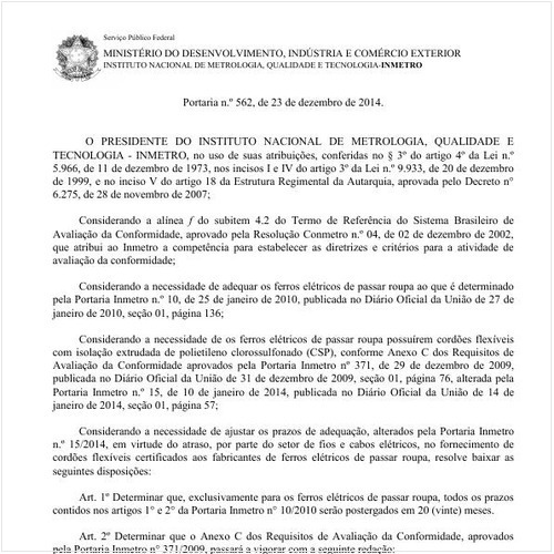 Portaria INMETRO/MDIC 562:2014 - Situação: Revogado