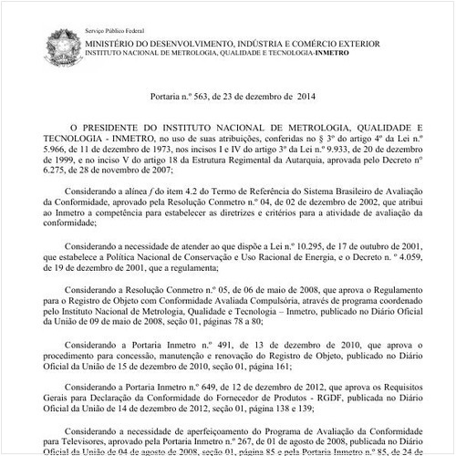 Portaria INMETRO/MDIC 563:2014 - Situação: Revogado