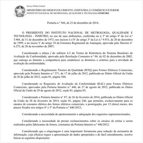 Portaria INMETRO/MDIC 566:2014 - Situação: Revogado