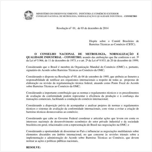 Resolução CONMETRO/MDIC 1:2014 - Situação: Revisto