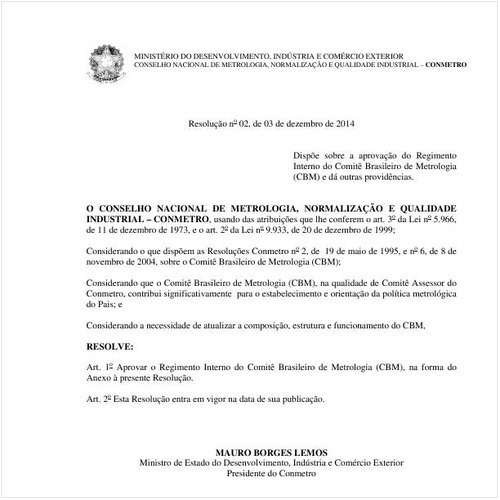 Resolução CONMETRO/MDIC 2:2014 - Situação: Em vigor