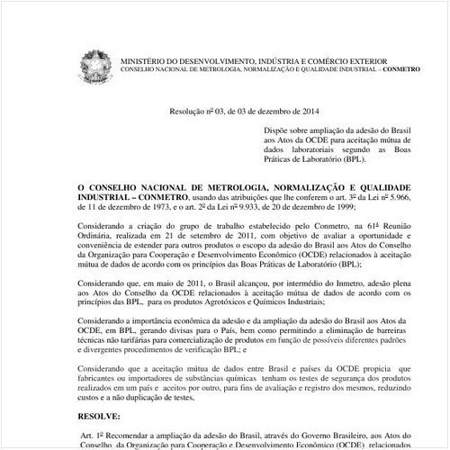 Resolução CONMETRO/MDIC 3:2014 - Situação: Em vigor
